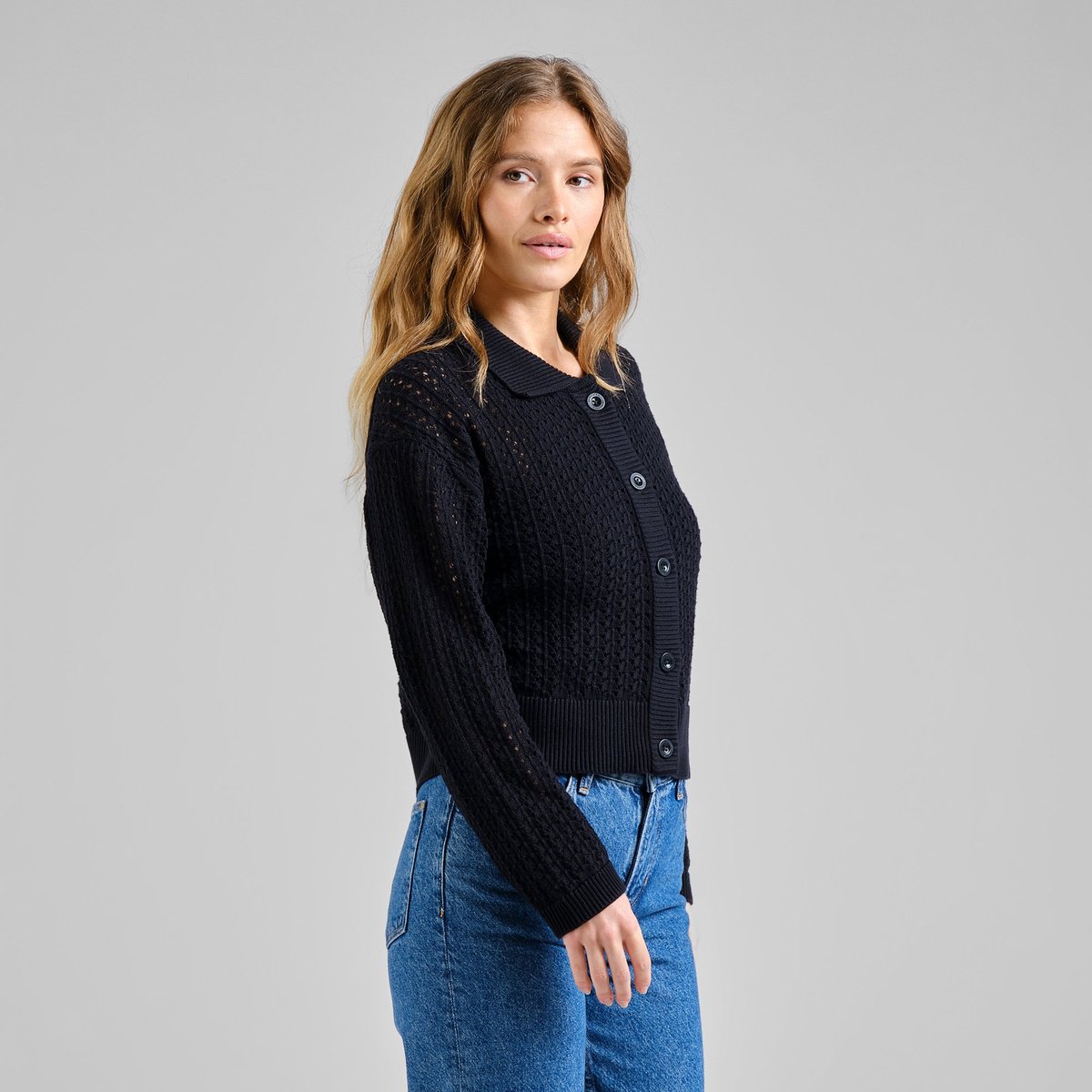 Knitted Cardigan Rosendal Crochet Black