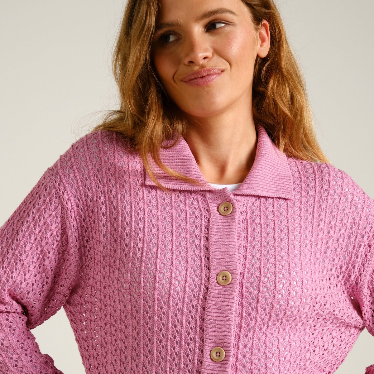 Knitted Cardigan Rosendal Crochet Moonlite Pink