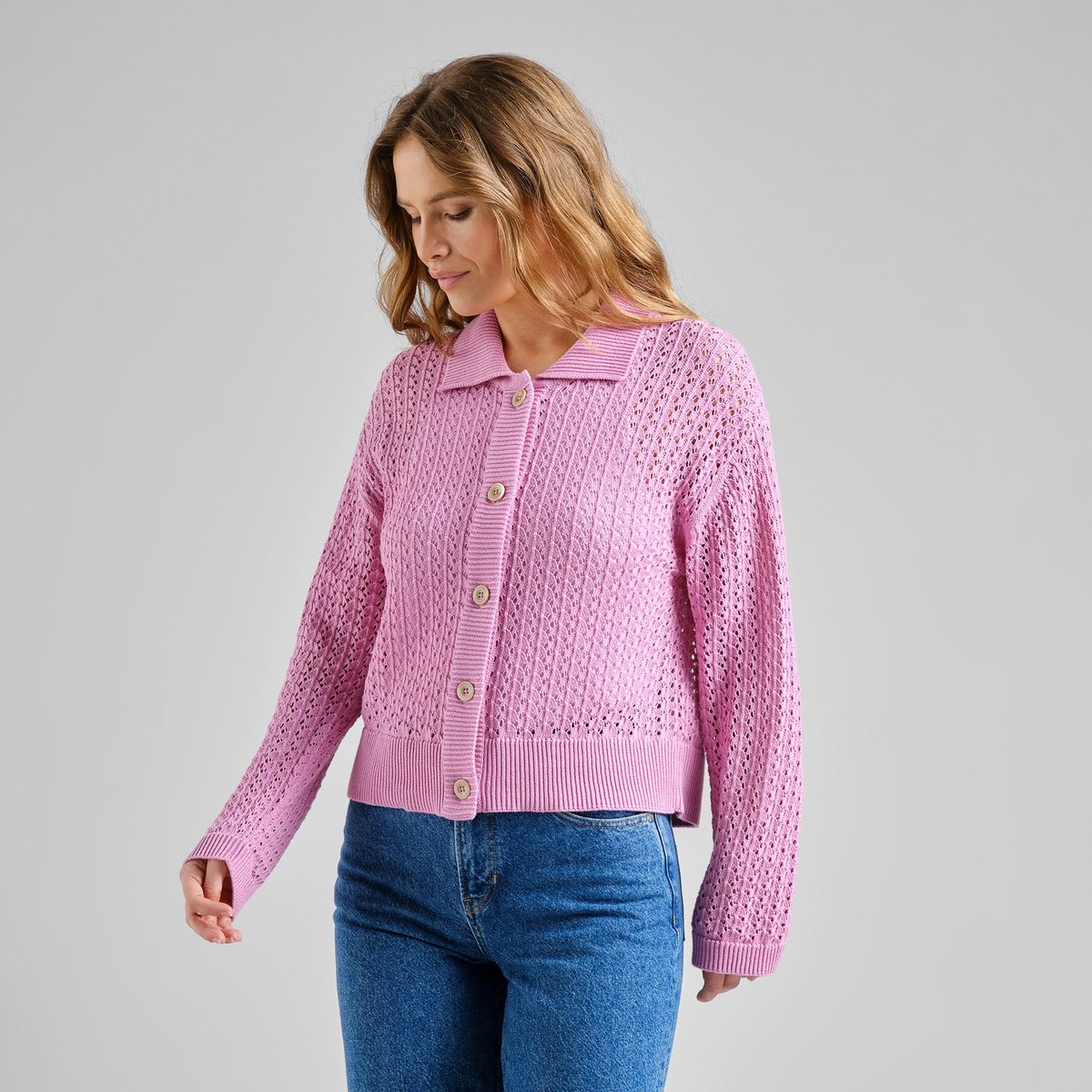 Knitted Cardigan Rosendal Crochet Moonlite Pink