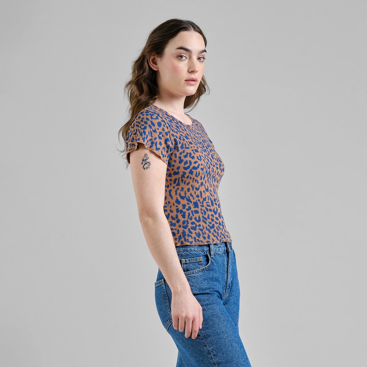 Rib Top Ven Leopard Light Brown