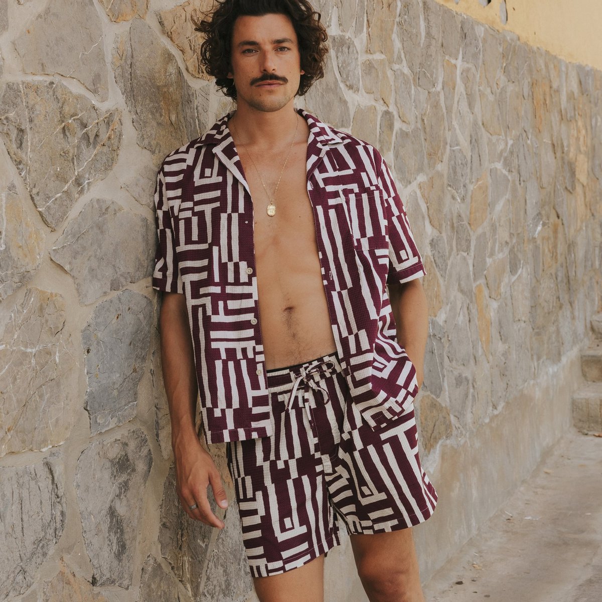 Shirt Marstrand Lines & Sticks Fig Red