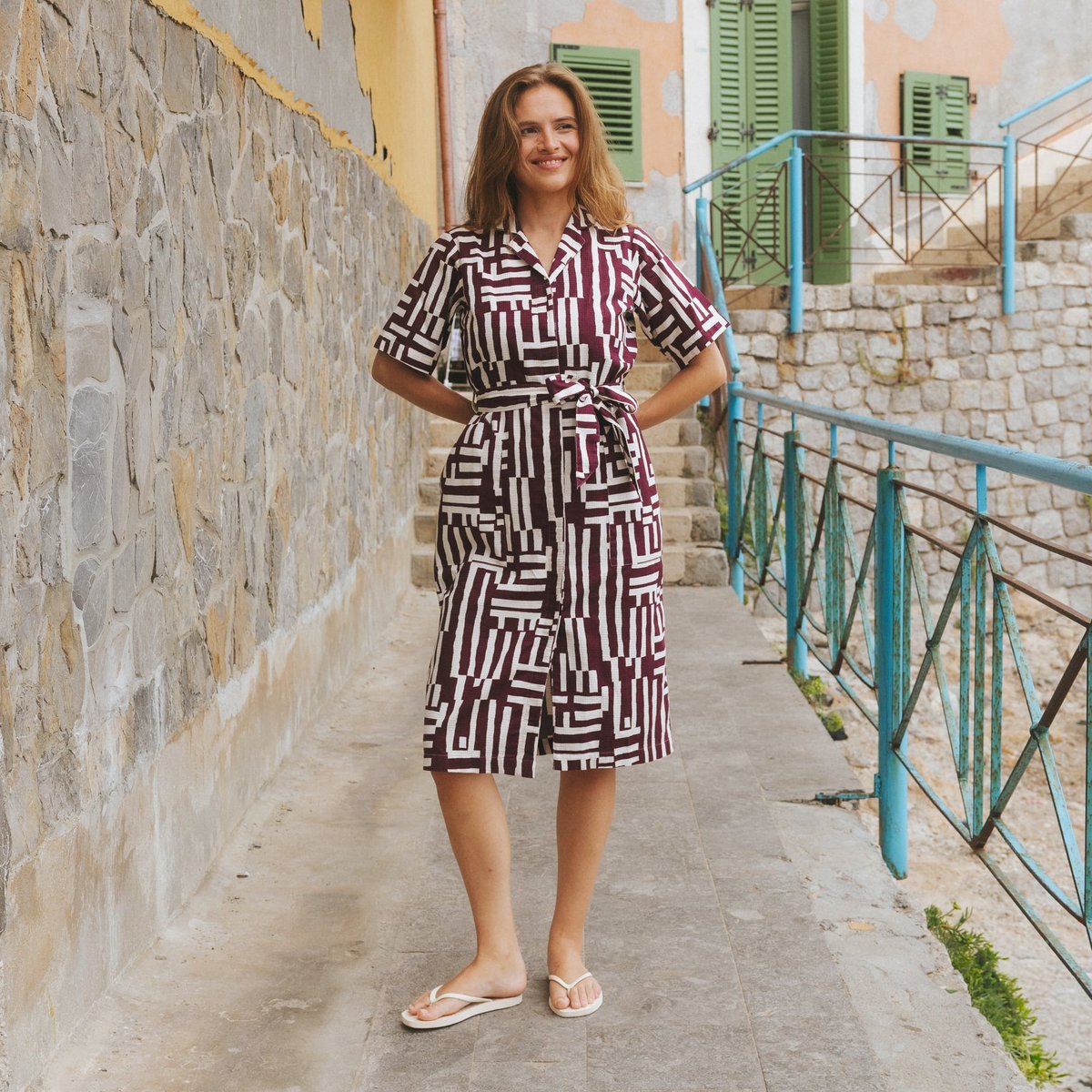 Shirt Dress Orrefors Lines & Sticks Fig Red