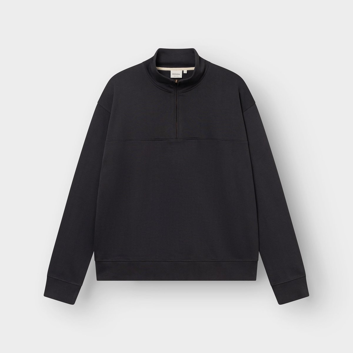 The Dedicated Half Zip Sweatshirt Sandvalla in Phantom Black, seen from the front in a clean studio shot.