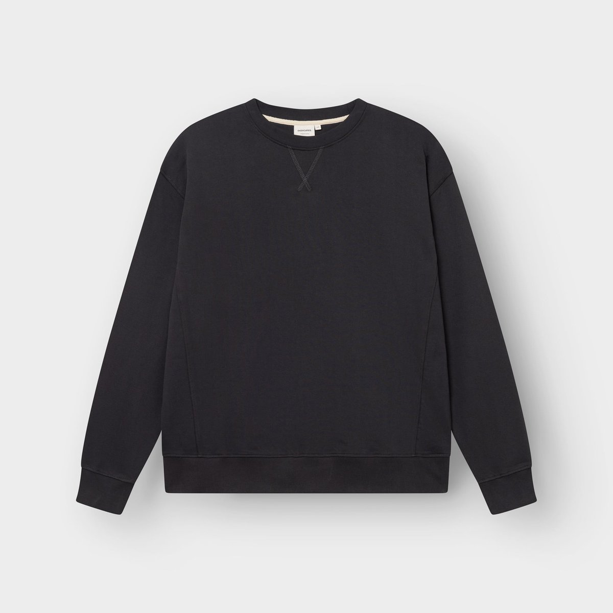 A flat lay image of the Dedicated Sweatshirt Bettna in Phantom Black, showcasing its clean lines and relaxed silhouette.
