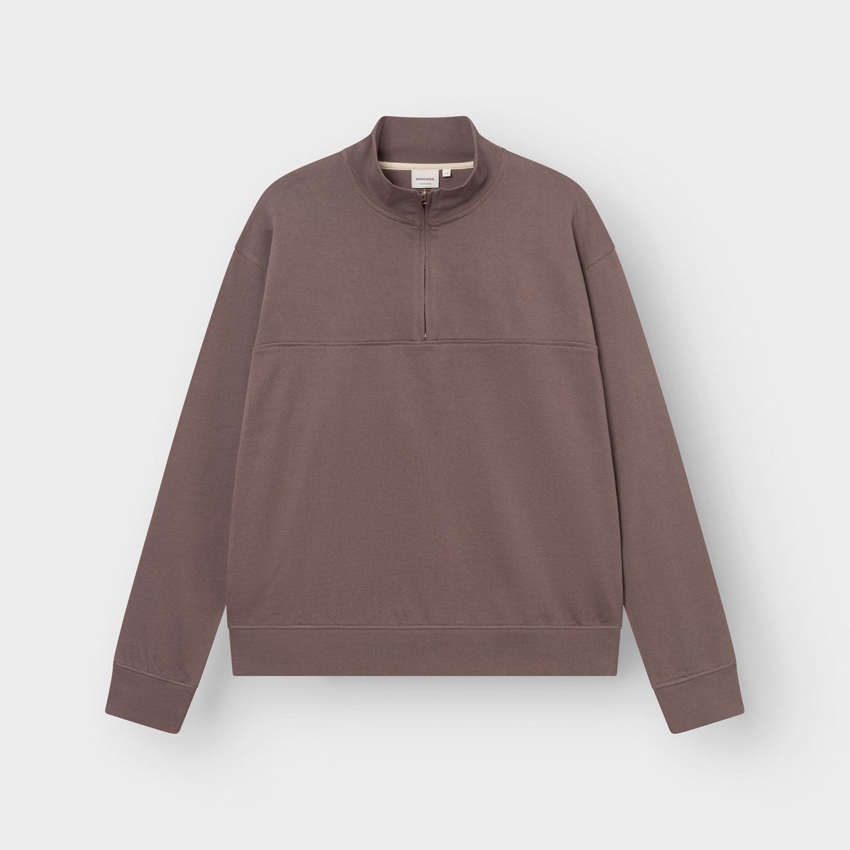 Studio shot of the Dedicated Half Zip Sweatshirt Sandvalla in Sparrow Brown, laid flat.