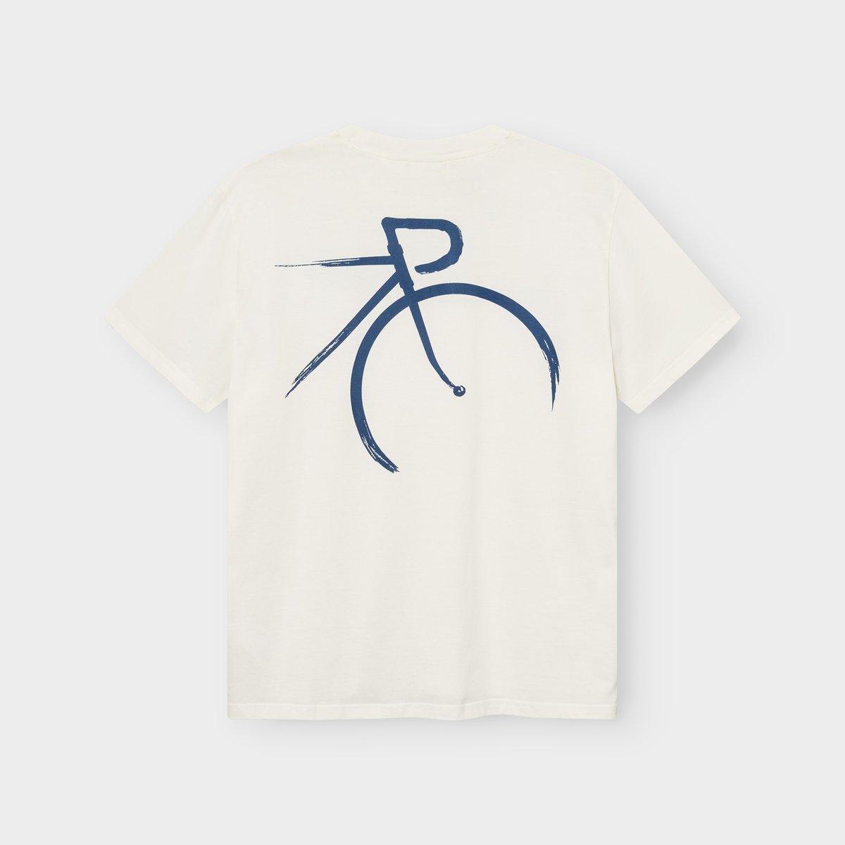 Back of the off-white T-shirt Stockholm, featuring a blue brushstroke graphic of a bicycle.