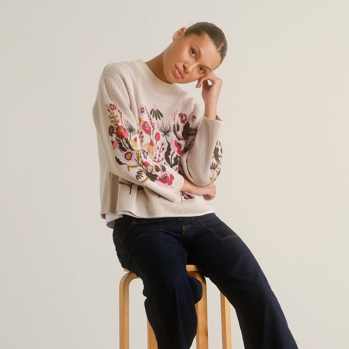 Sweater Limhamn Folk Flower Vanilla White