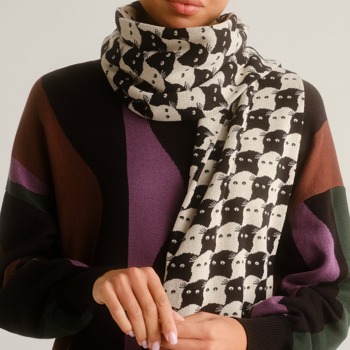 Scarf Rossberga Pepita Cats Oat White