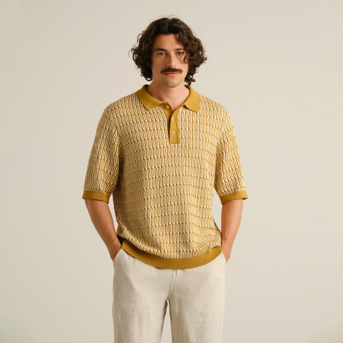 Knitted Polo Nogersund Bronze Yellow
