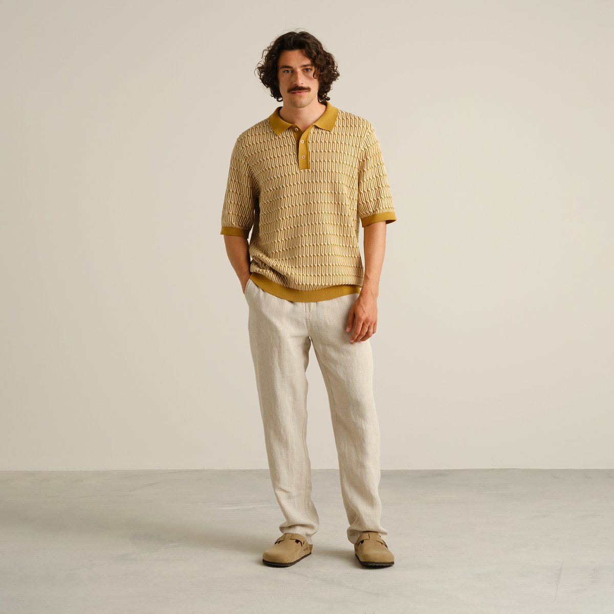 Knitted Polo Nogersund Bronze Yellow