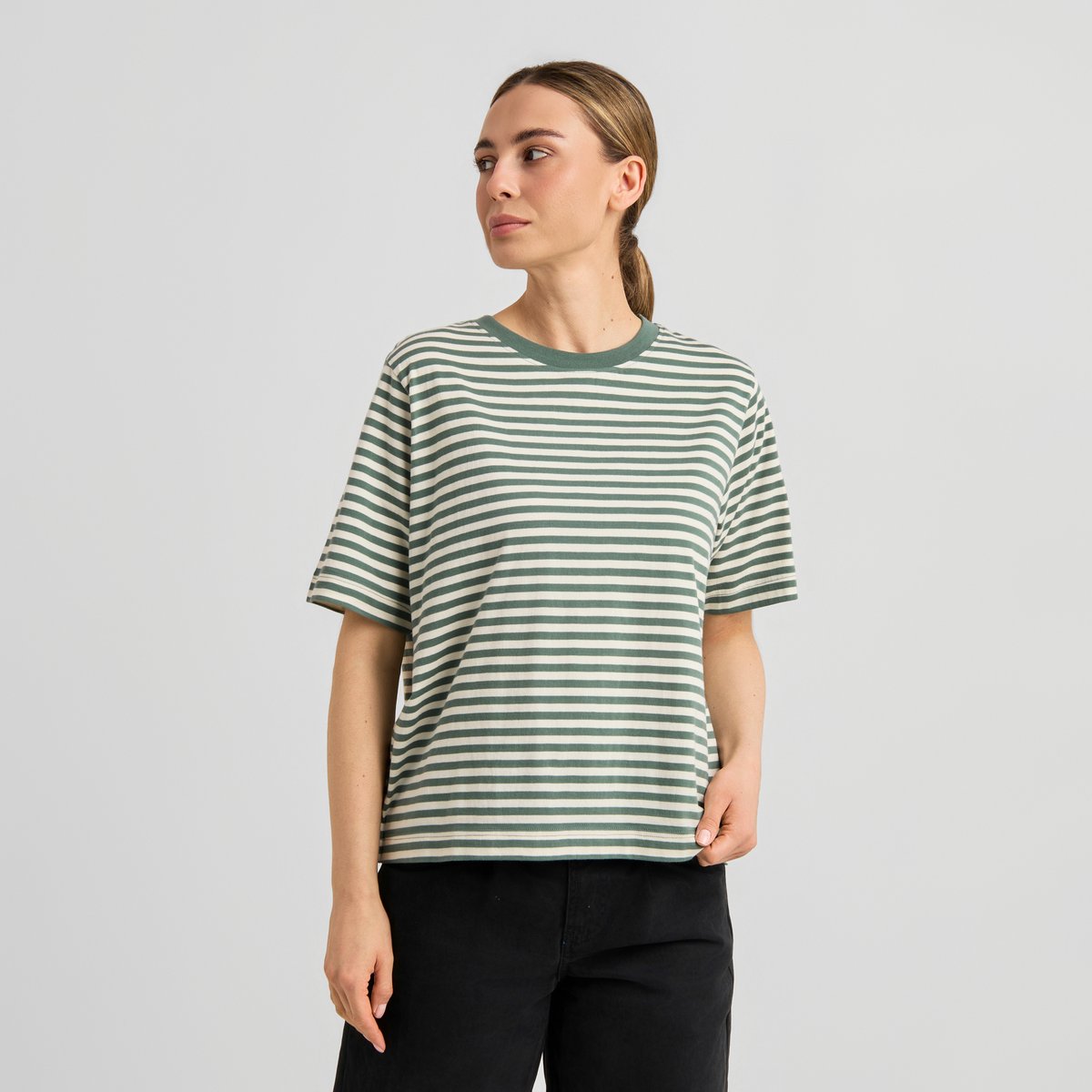 T-shirt Vadstena Stripes Green/Off-White