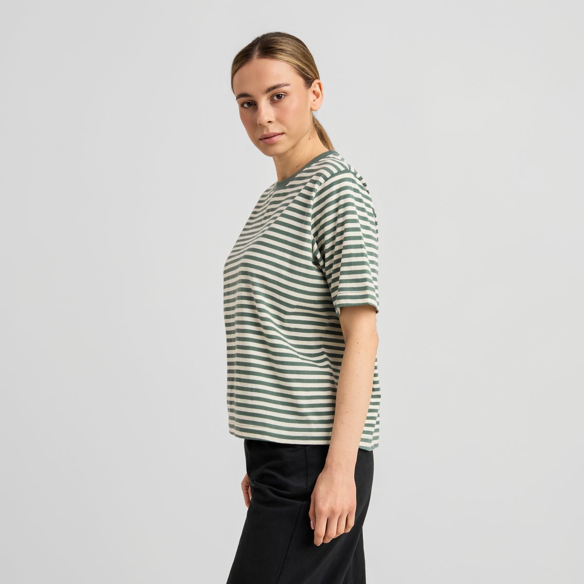 T-shirt Vadstena Stripes Green/Off-White