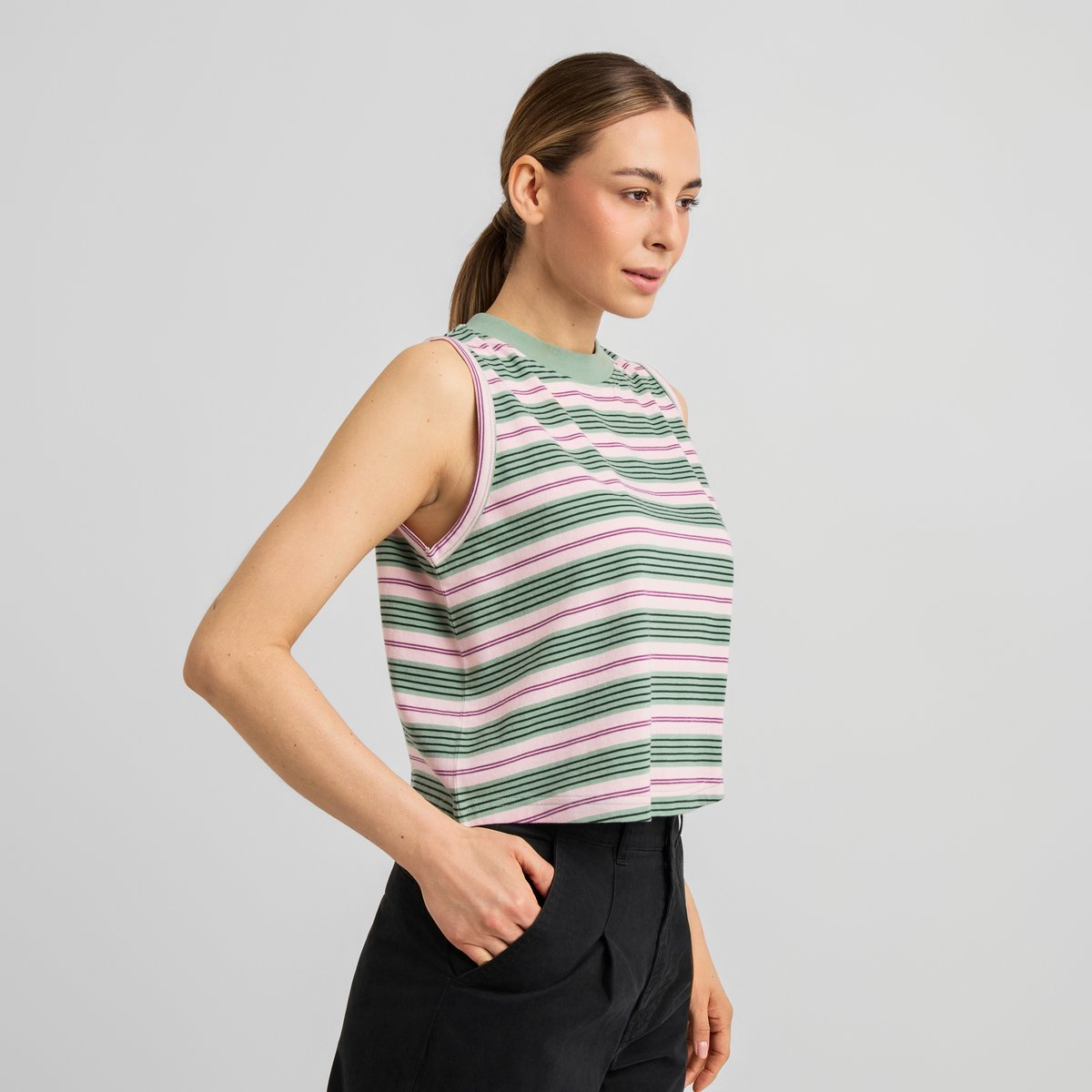 Top Namsos Retro Stripe Granite Green