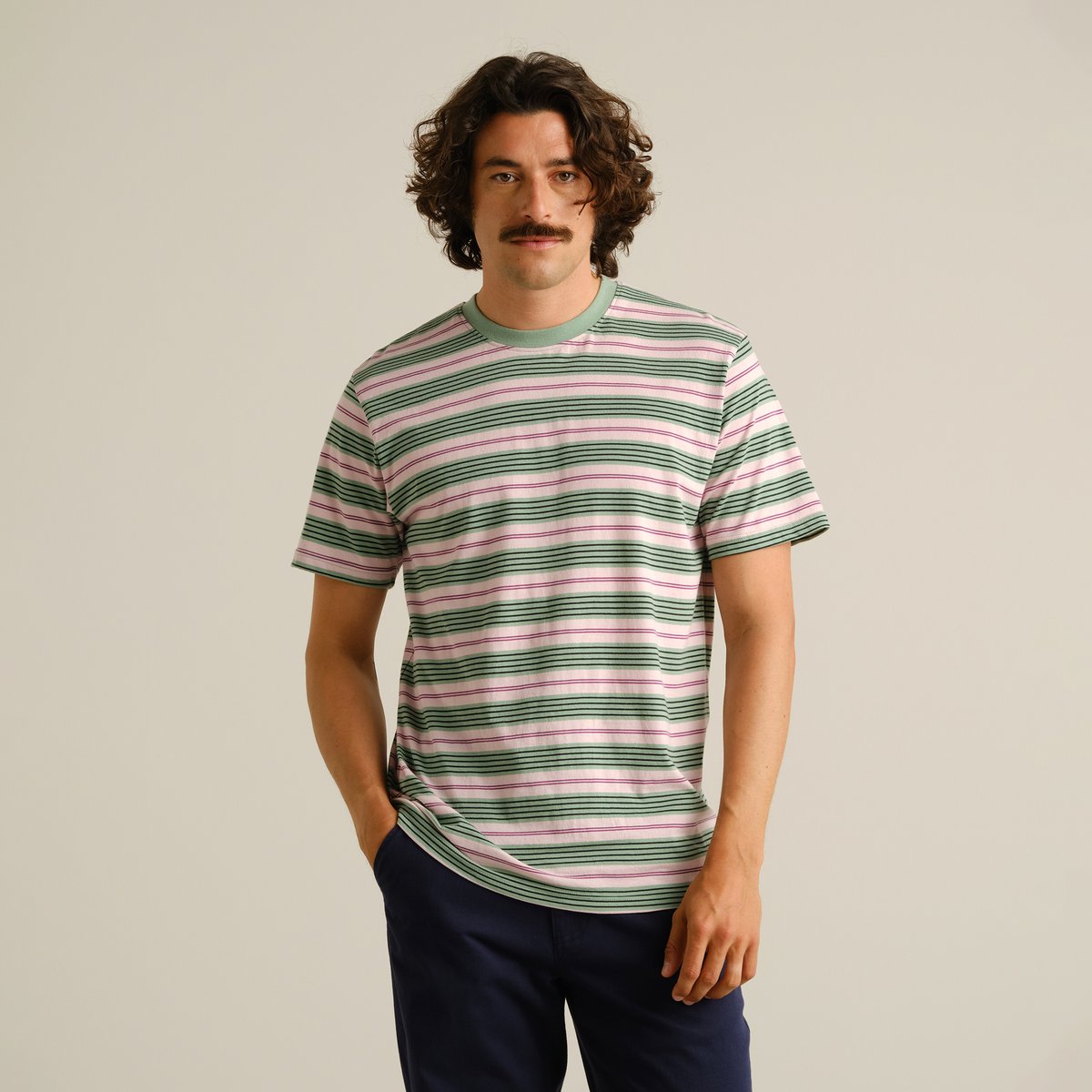 T-shirt Stockholm Stripes Retro Stripe Granite Green