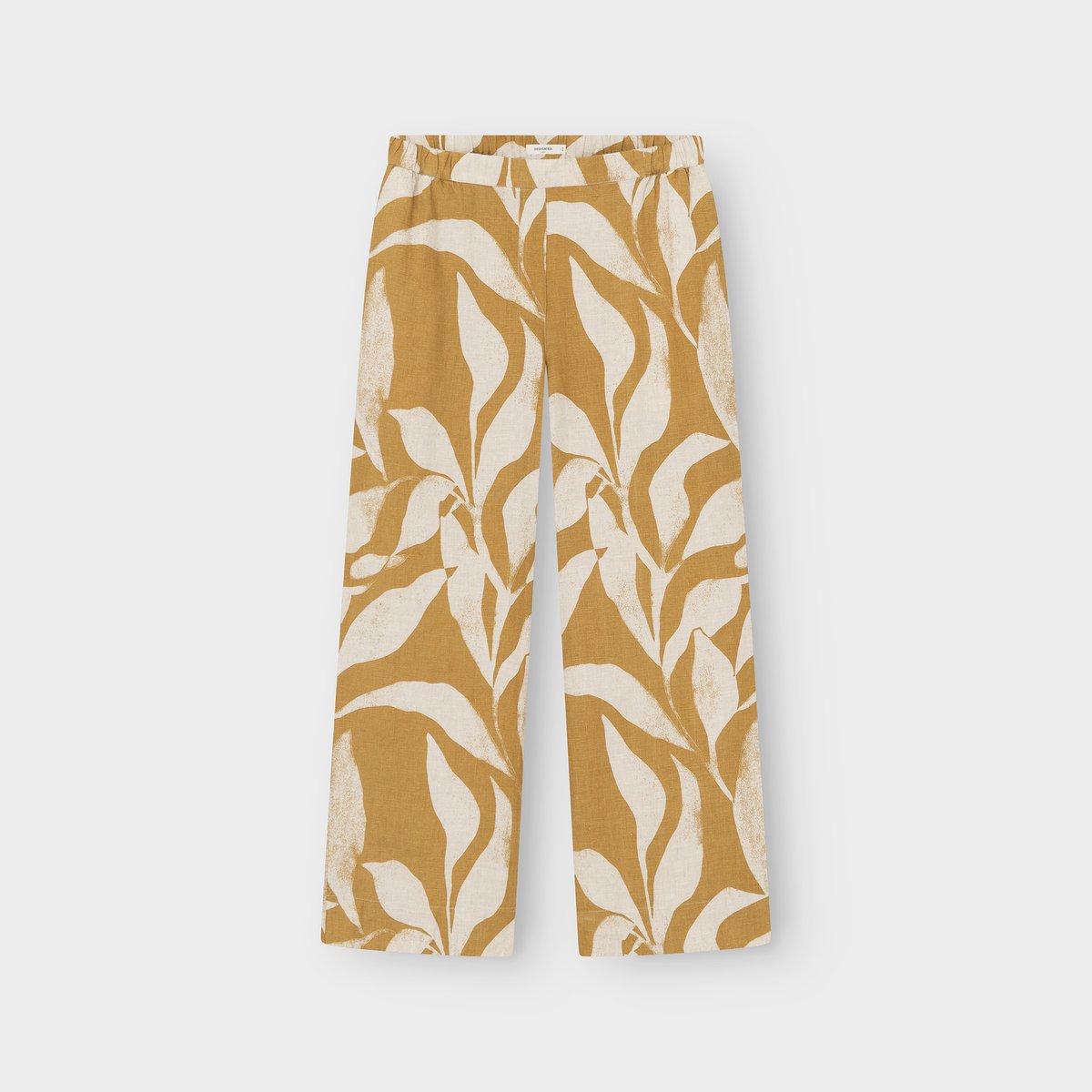 Pants Lansa Linen Abstract Leaf Bronze Yellow