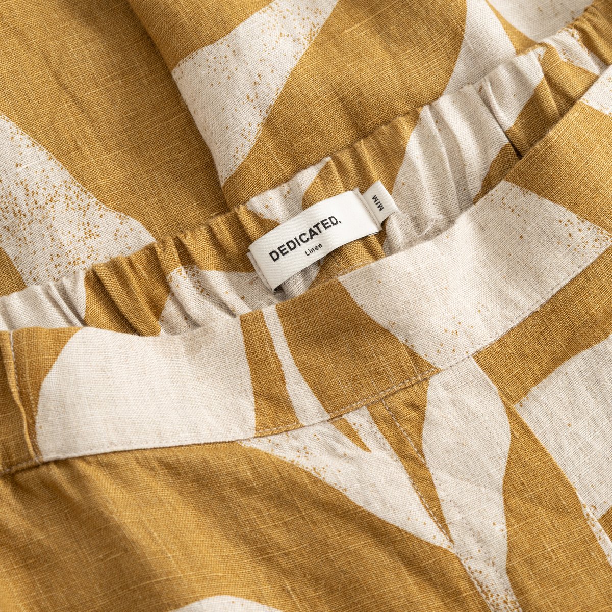 Pants Lansa Linen Abstract Leaf Bronze Yellow