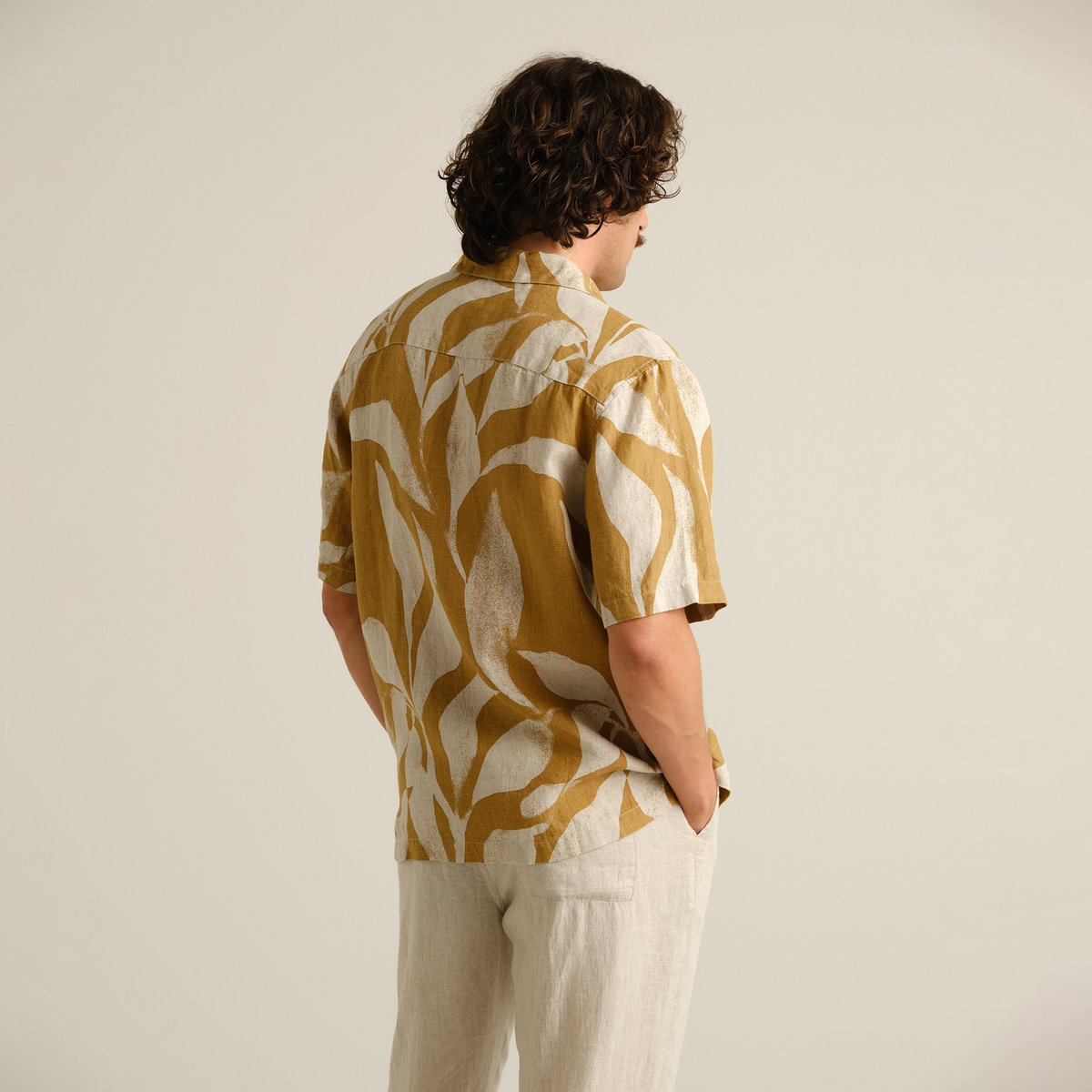 Shirt Marstrand Linen Abstract Leaf Bronze Yellow