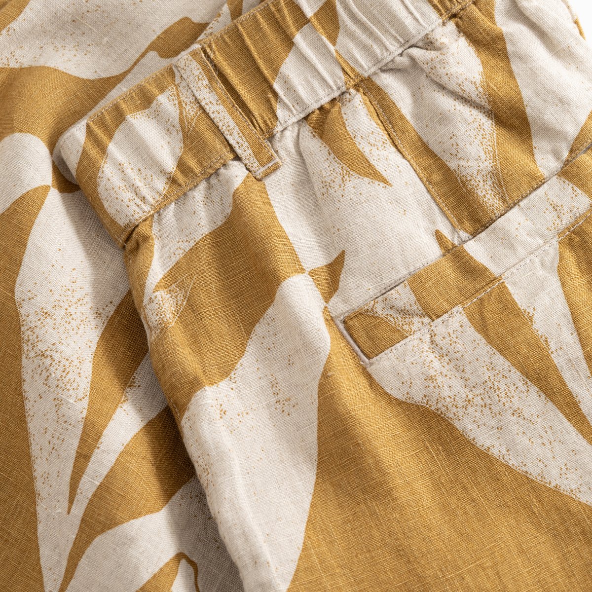 Shorts Djupvik Linen Abstract Leaf Bronze Yellow