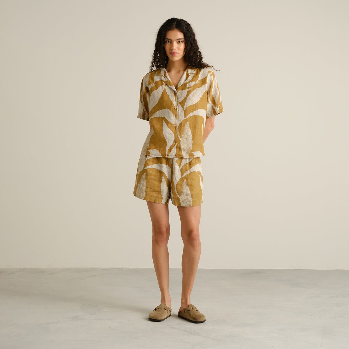 Shirt Torup Linen Abstract Leaf Bronze Yellow