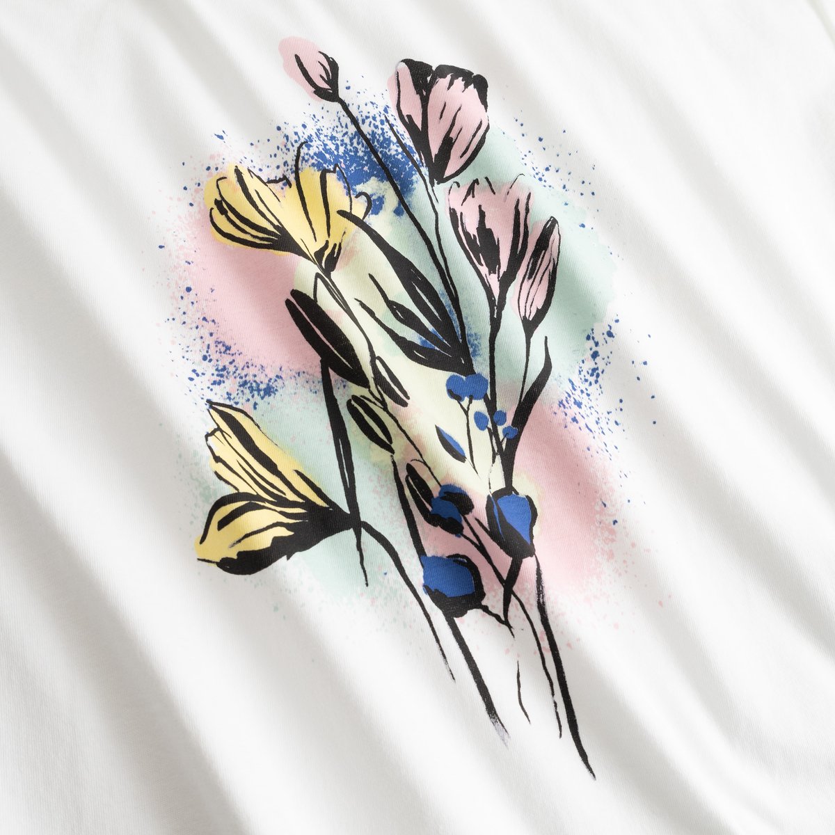 T-shirt Visby Mixed Media Flowers White