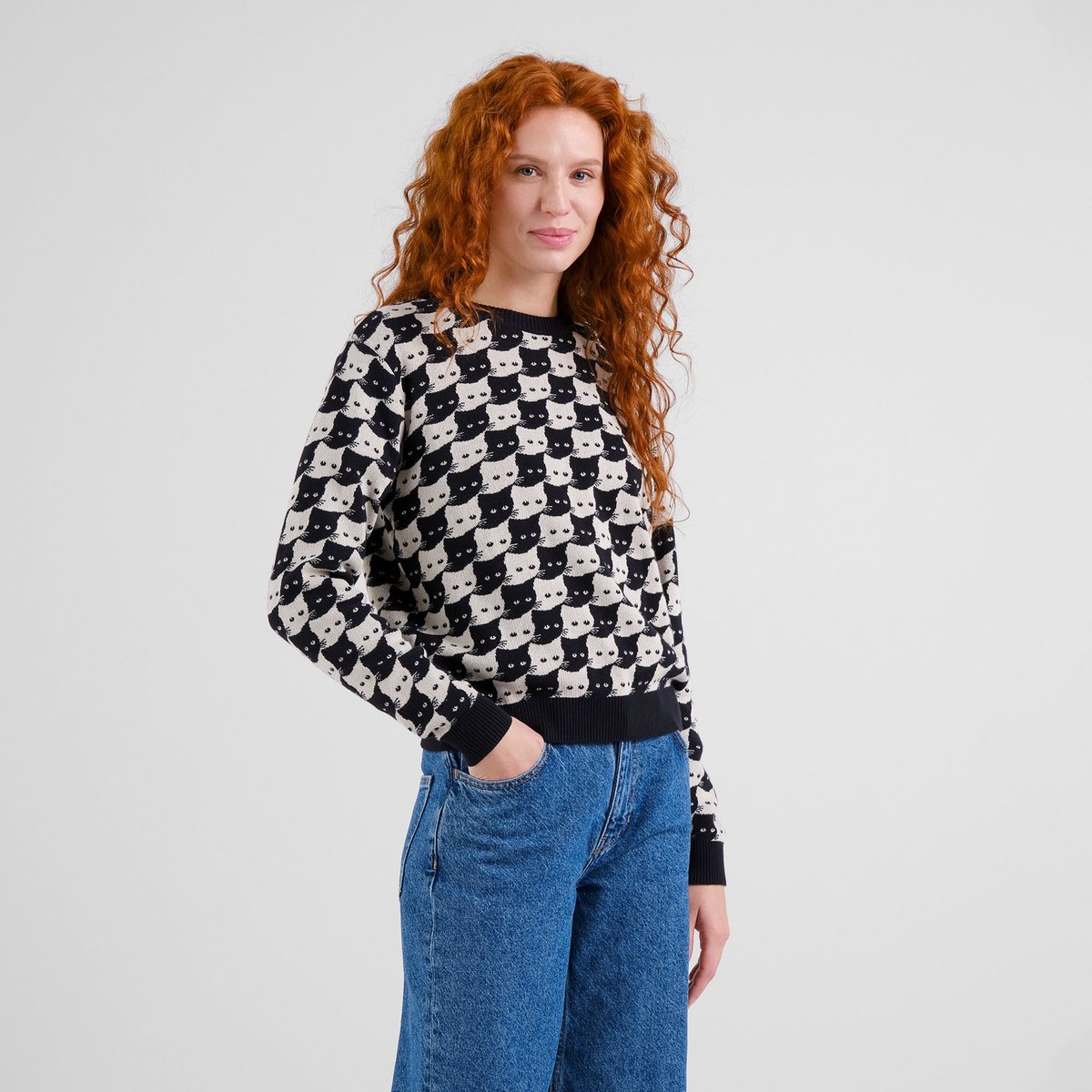 Sweater Arendal Pepita Cats Oat White