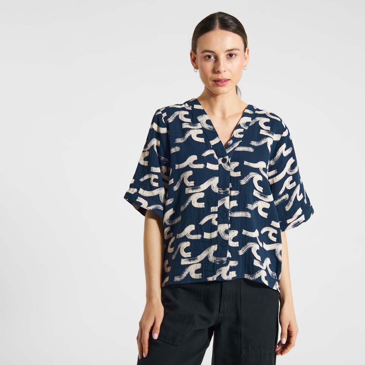 Blouse Odense Brushed Waves Black Iris