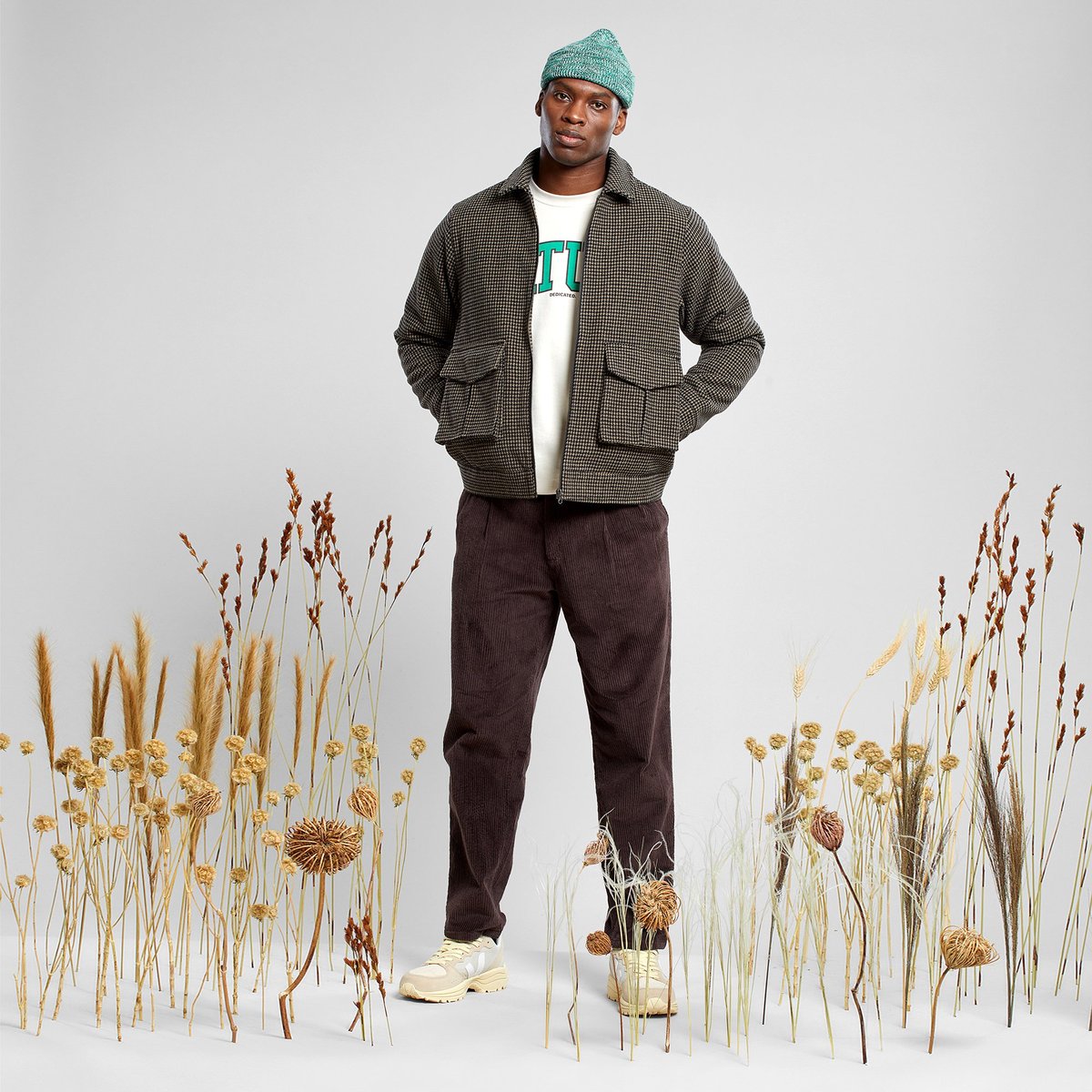 Padded Wool Jacket Vallentuna Pepita Brown