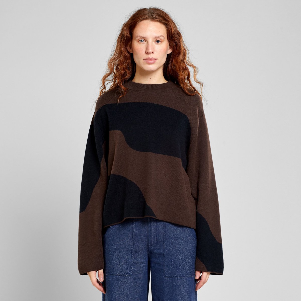 Sweater Limhamn Flowy Block Black/Coffee Brown