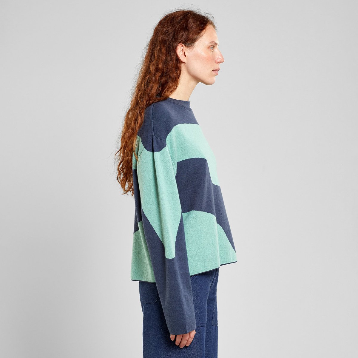 Sweater Limhamn Flowy Block Ombre Blue/Granite Green