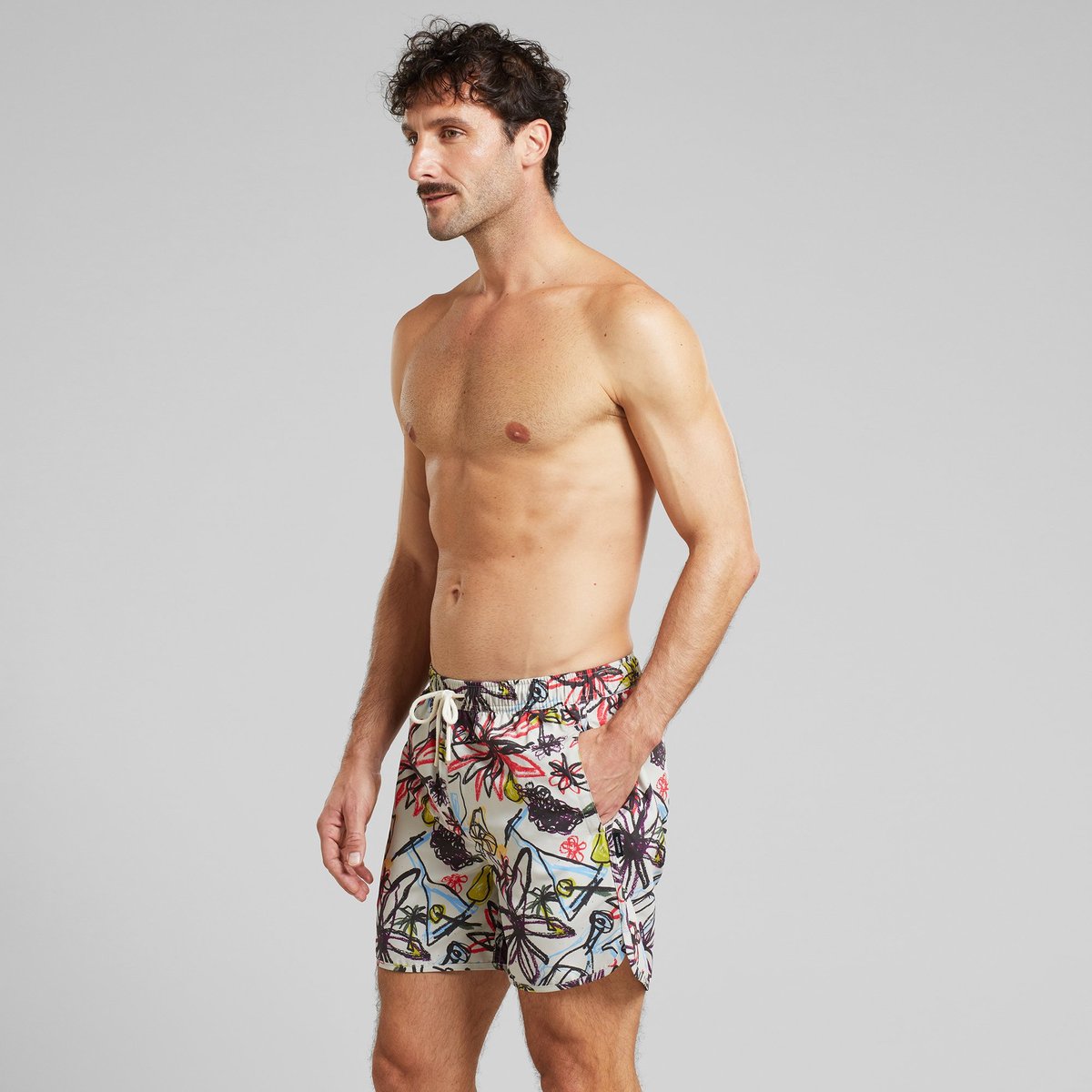 Swim Shorts Sandhamn Paradise Sketch Oat White