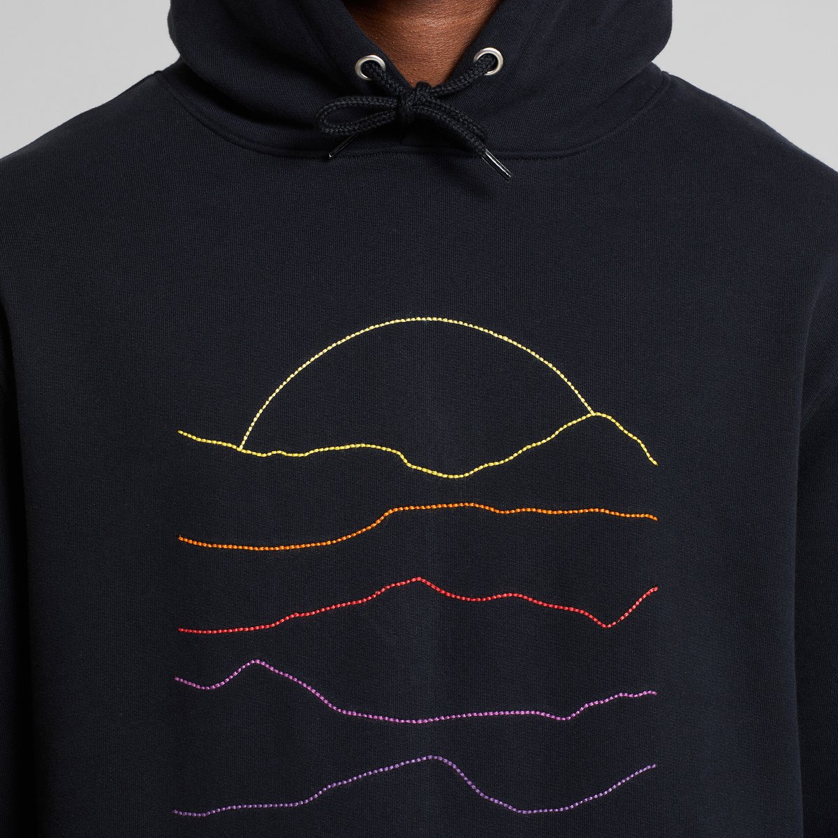 Hoodie Falun Sunset Lines Emb Black