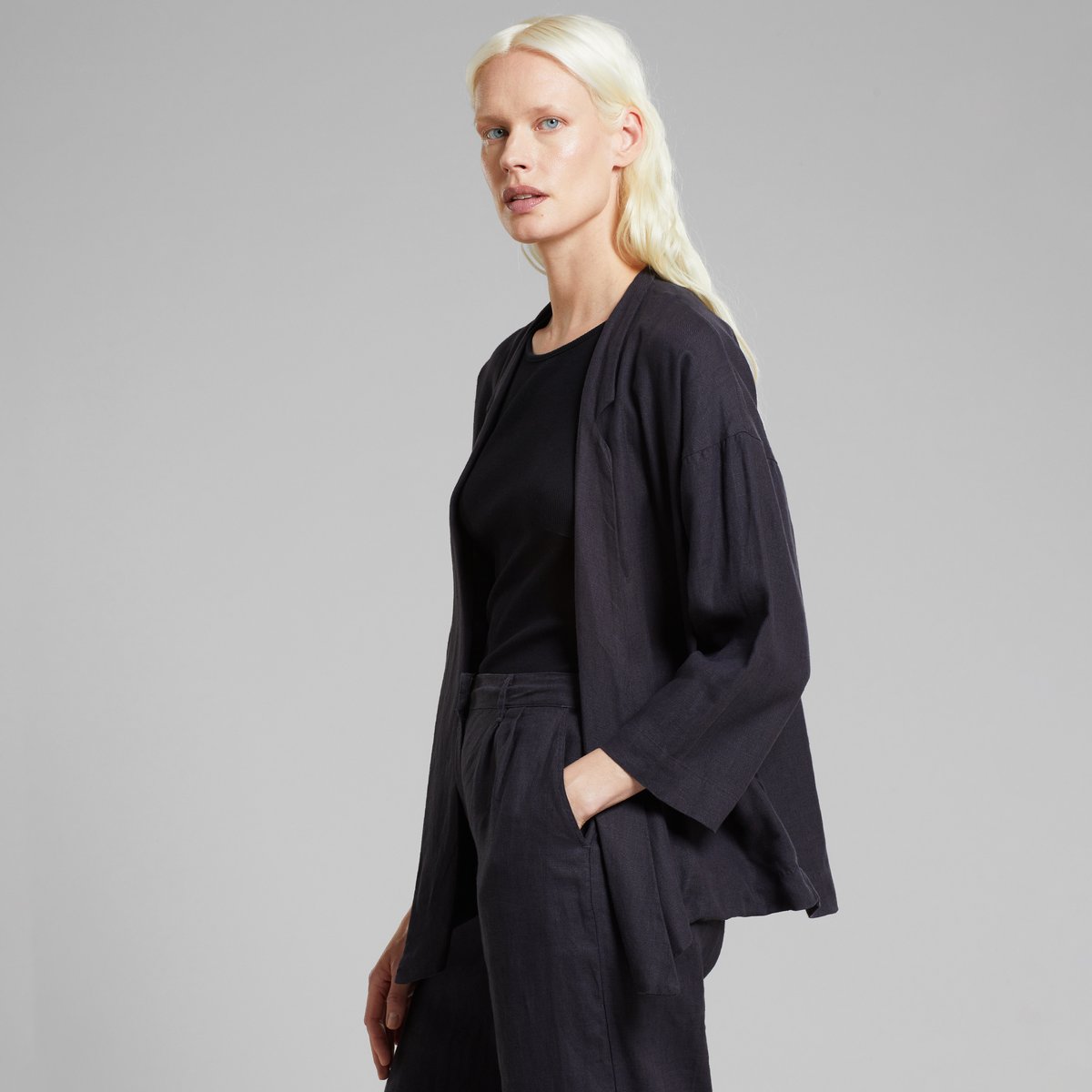 Loose Blazer Tanto Linen Phantom Black