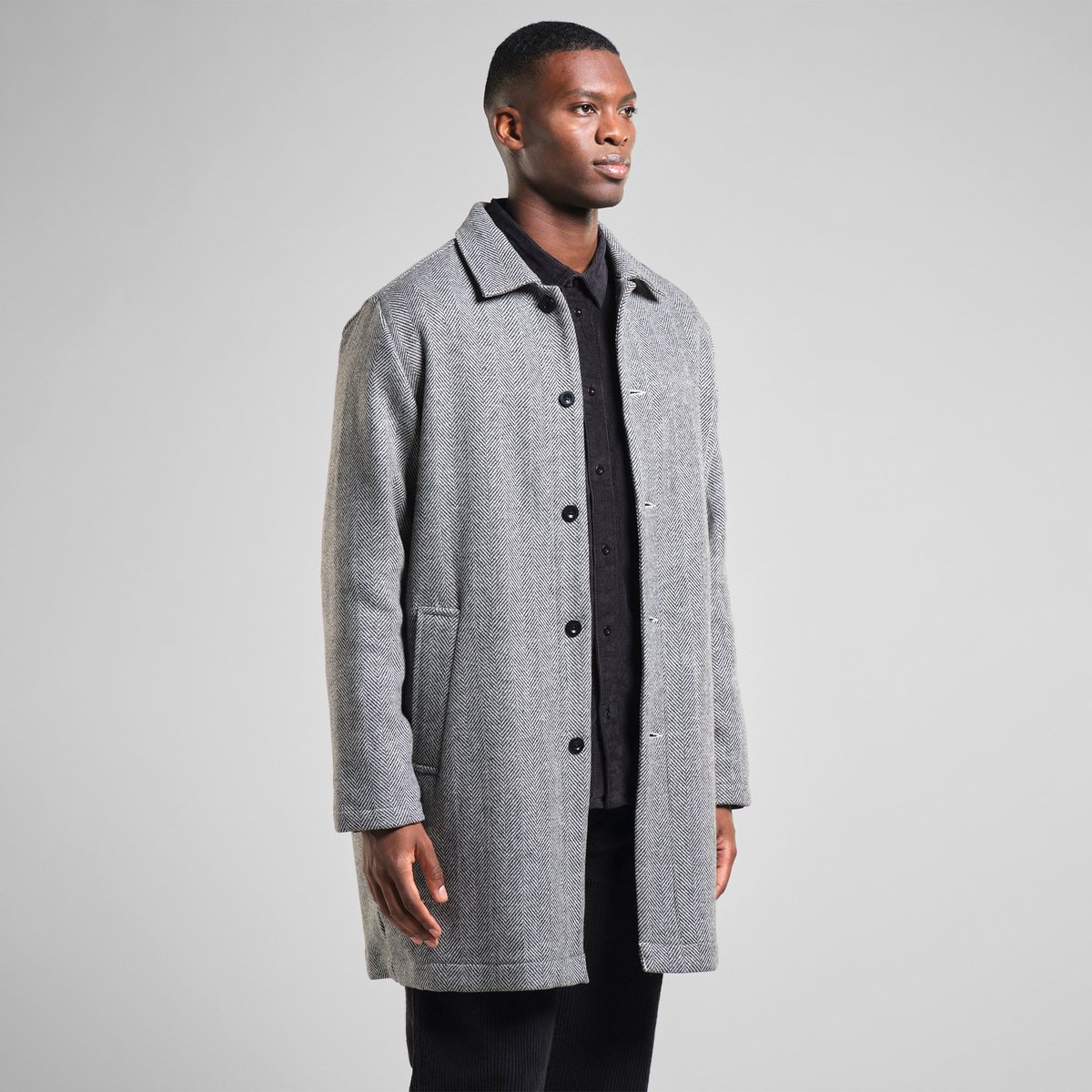 Wool Coat Stranda Herringbone Black