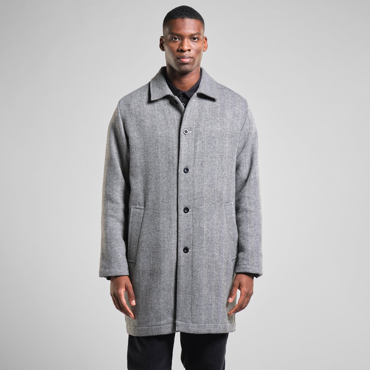 Wool Coat Stranda Herringbone Black