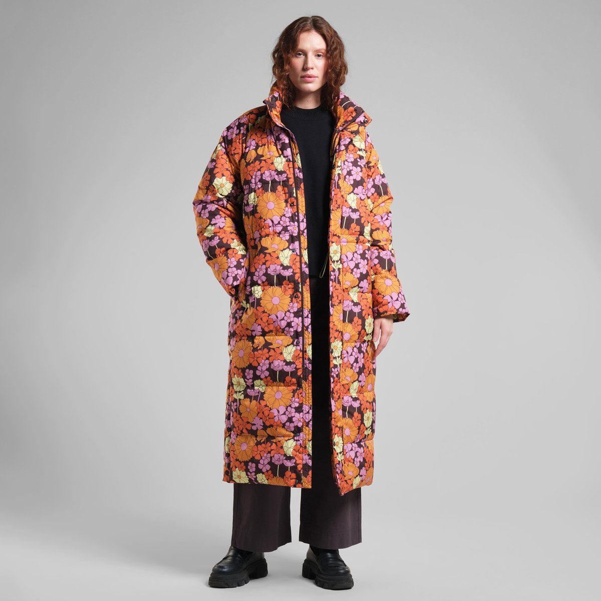 Long Puffer Jacket Karmas Flower Power Multi Color