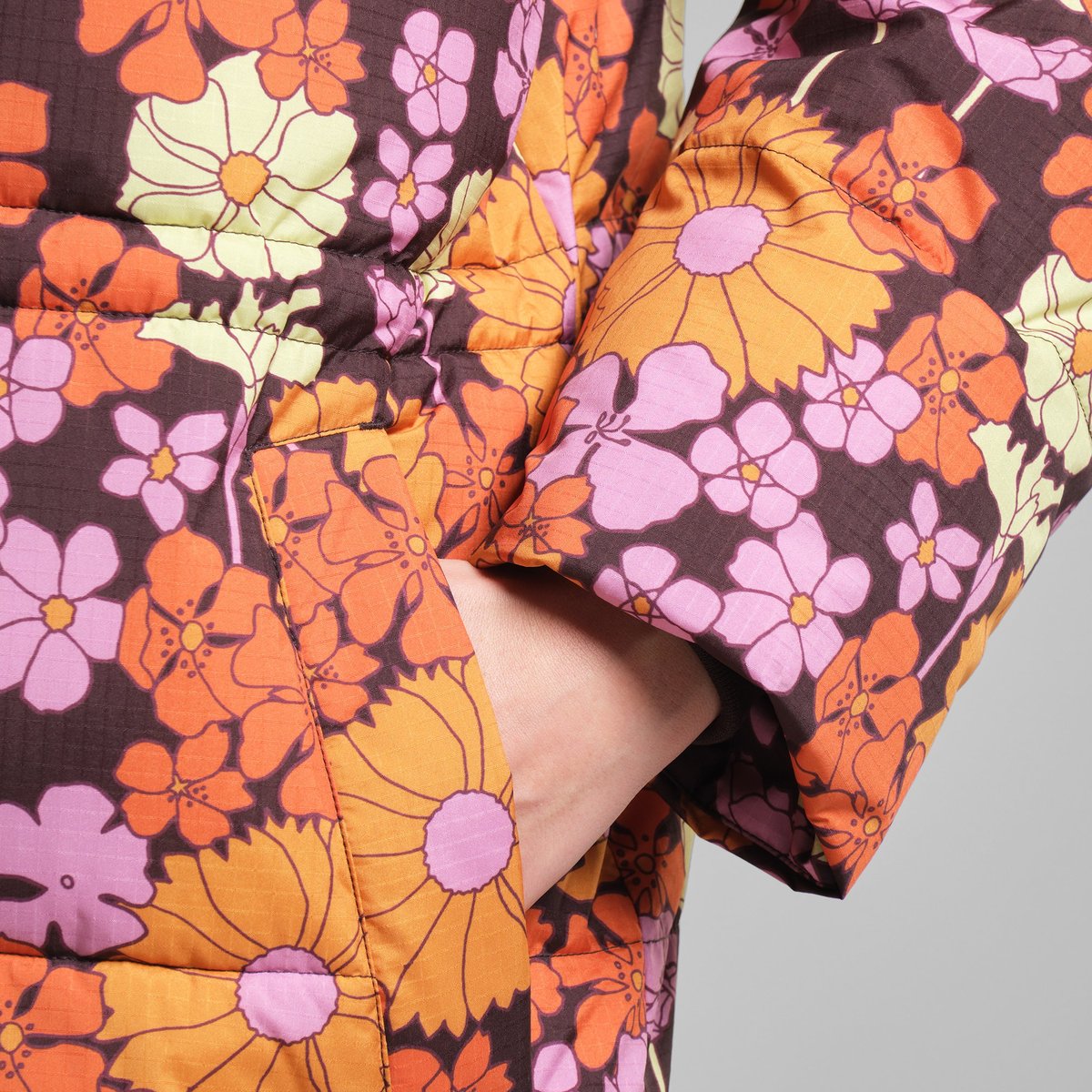 Long Puffer Jacket Karmas Flower Power Multi Color