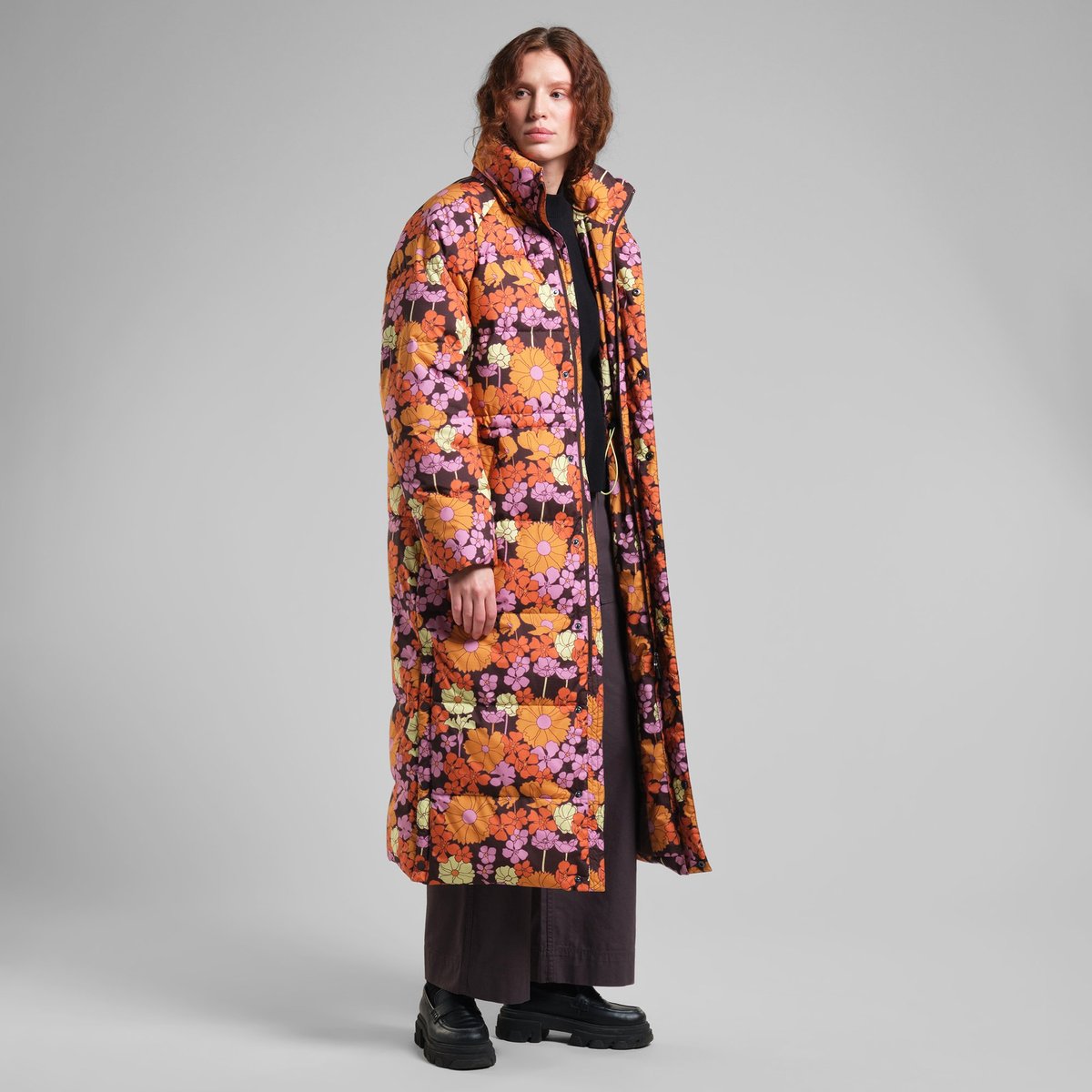 Long Puffer Jacket Karmas Flower Power Multi Color