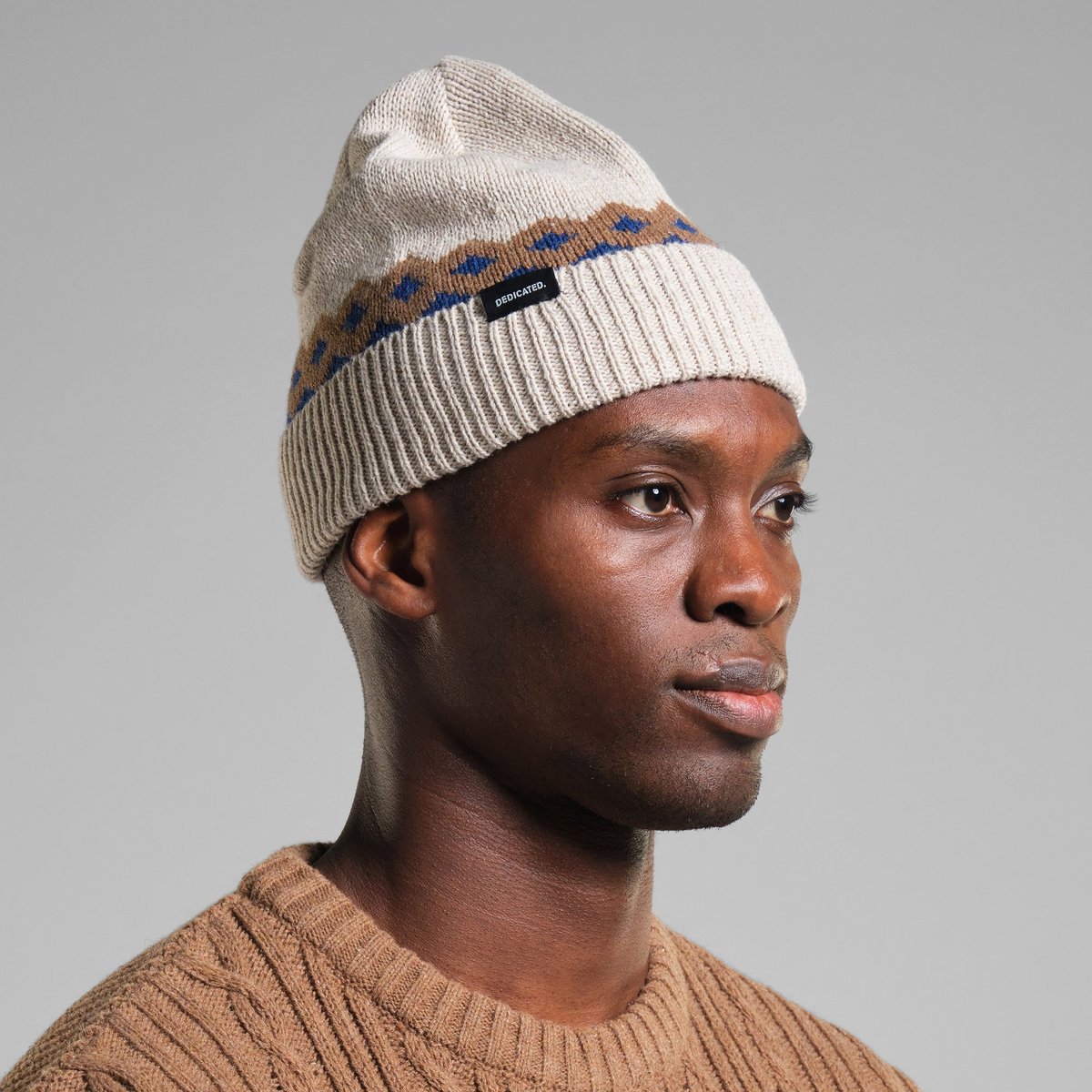 Beanie Hemavan Wool Fair Isle Pearl White