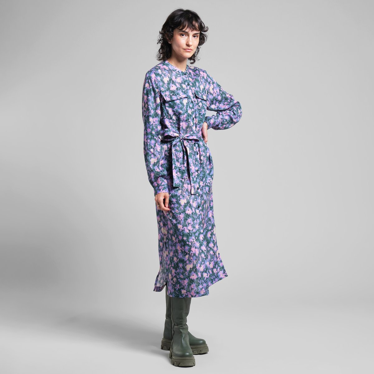 Shirt Dress Falsterbo Blurred Flowers Purple