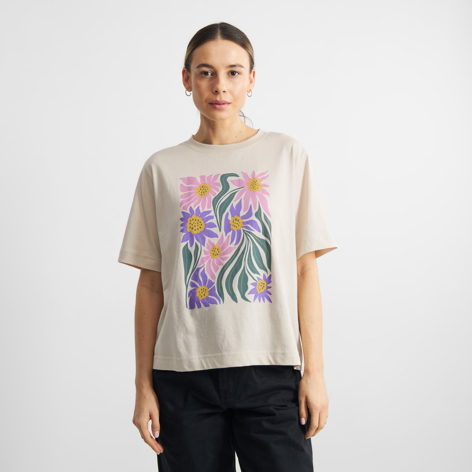 T-shirt Vadstena Daisy Block Oat White