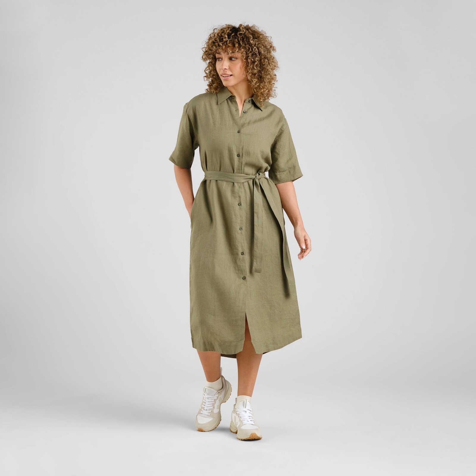Shirt Dress Ripa Linen Leaf Green