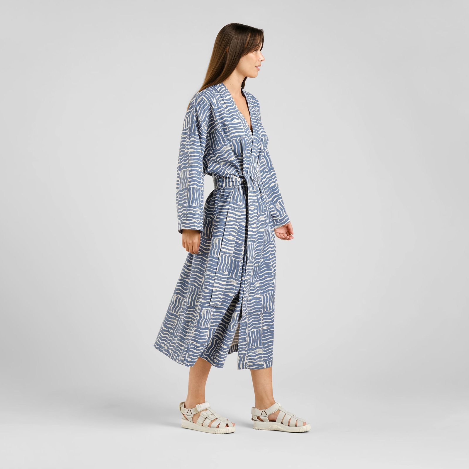 Glabo Bathrobe Wave Tiles Blue