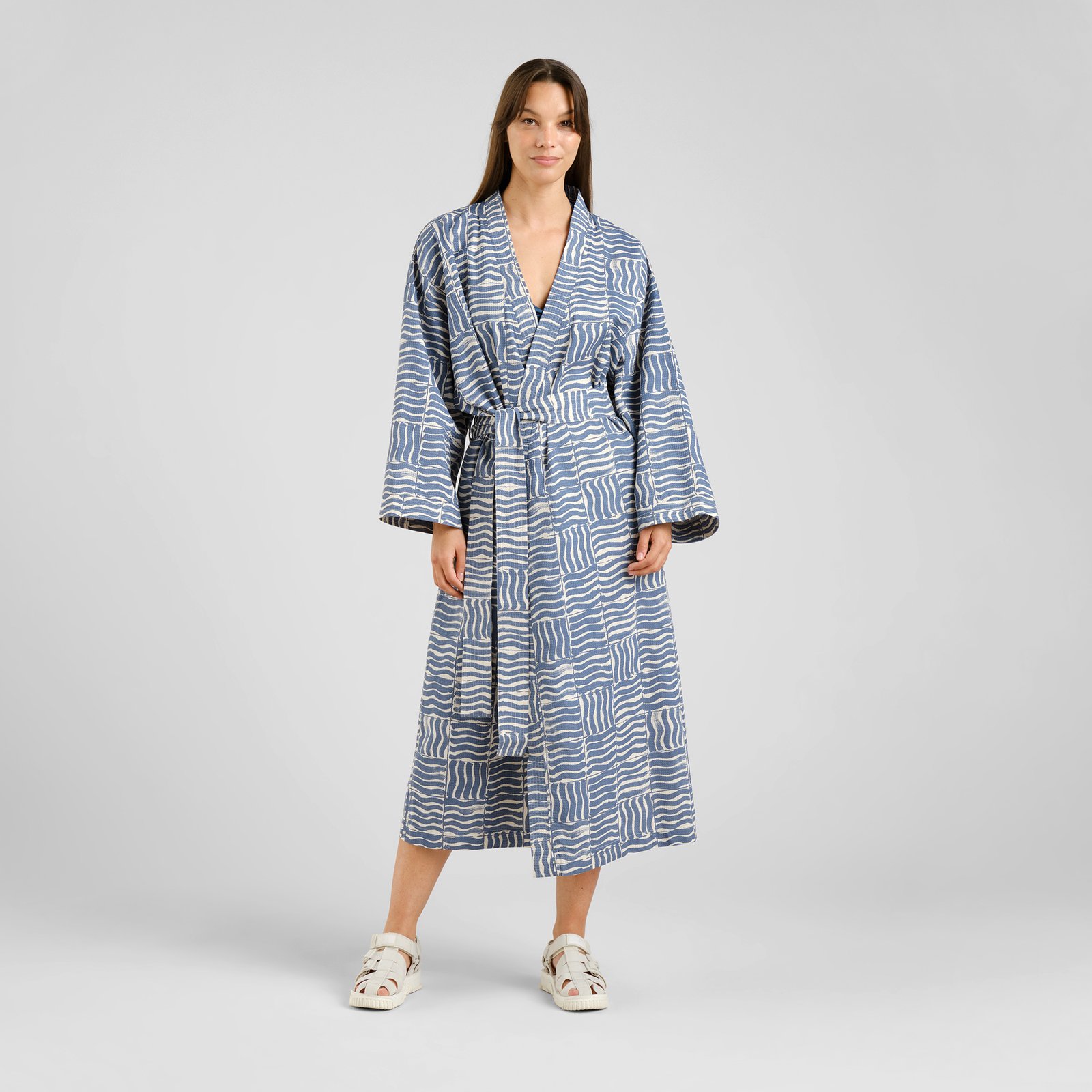 Glabo Bathrobe Wave Tiles Blue