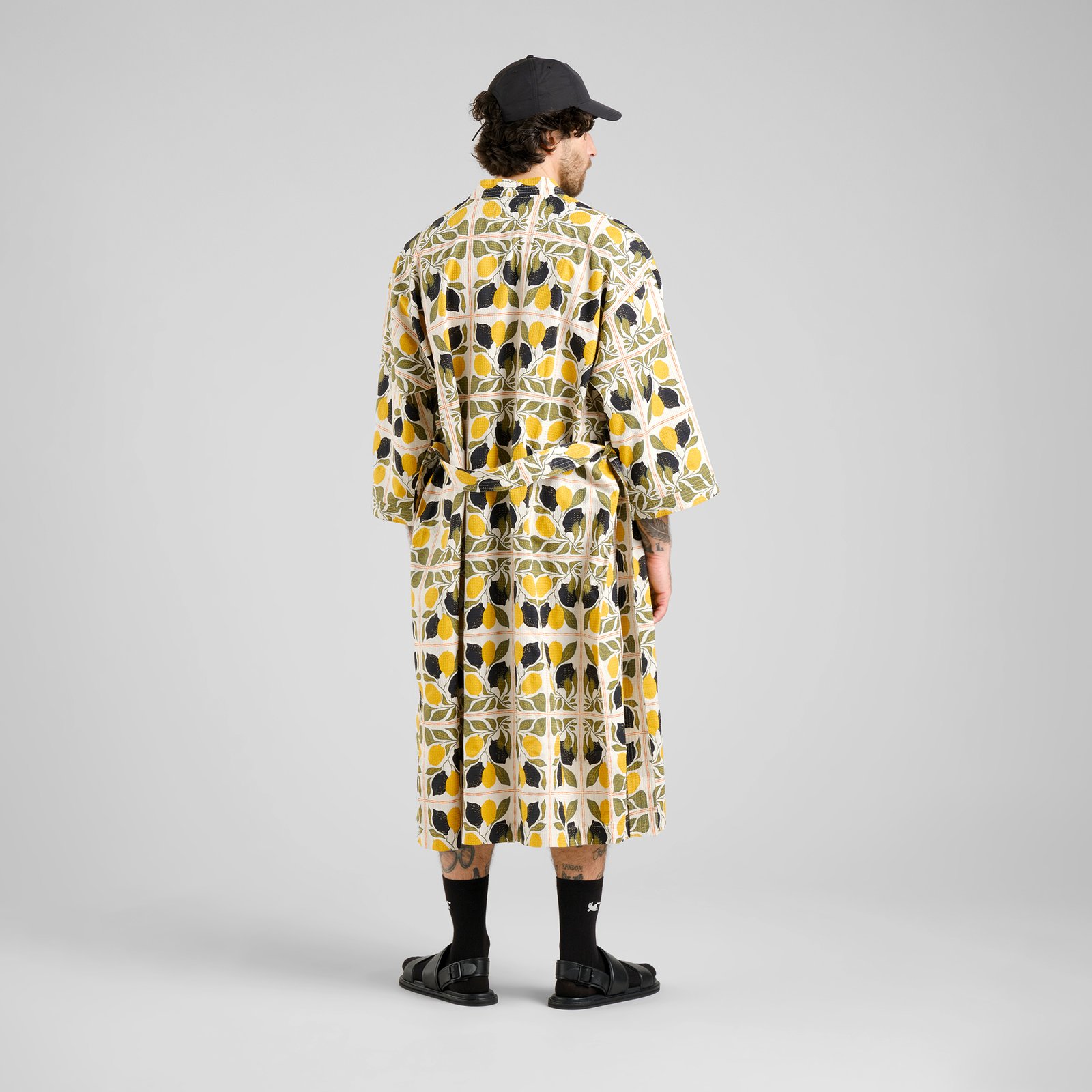 Glabo Bathrobe Lemon Tiles Oat White