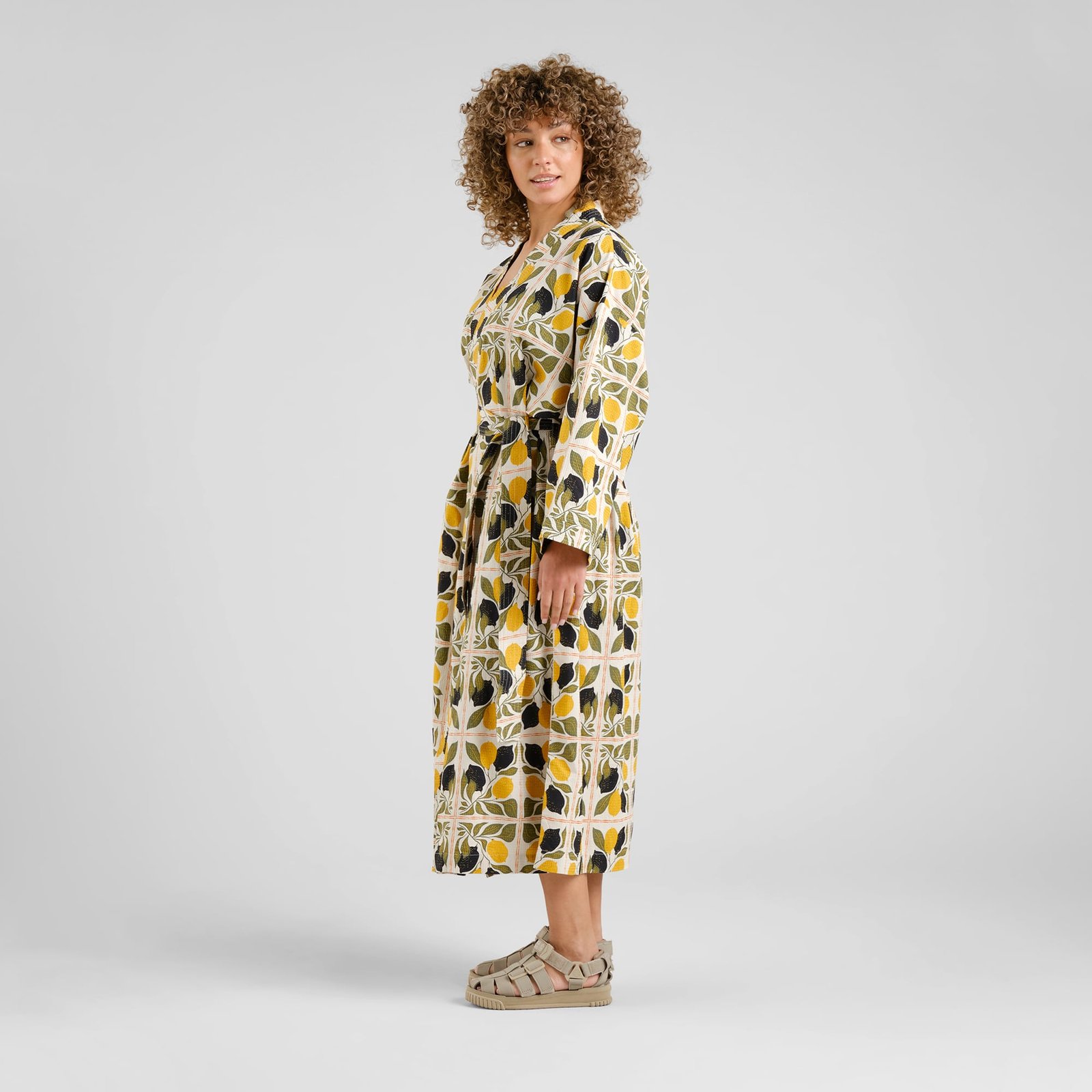 Glabo Bathrobe Lemon Tiles Oat White