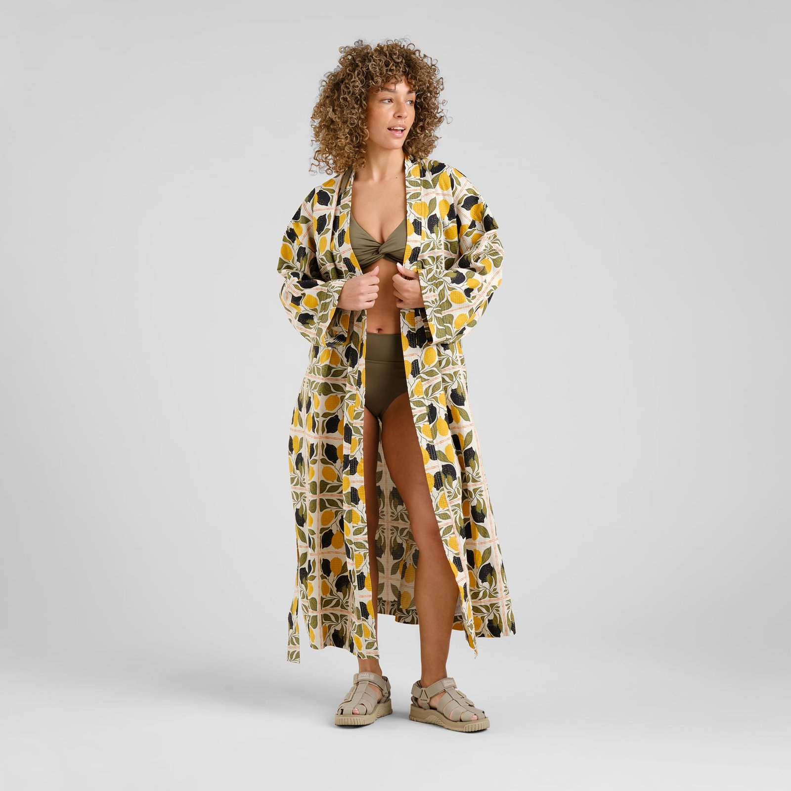 Glabo Bathrobe Lemon Tiles Oat White