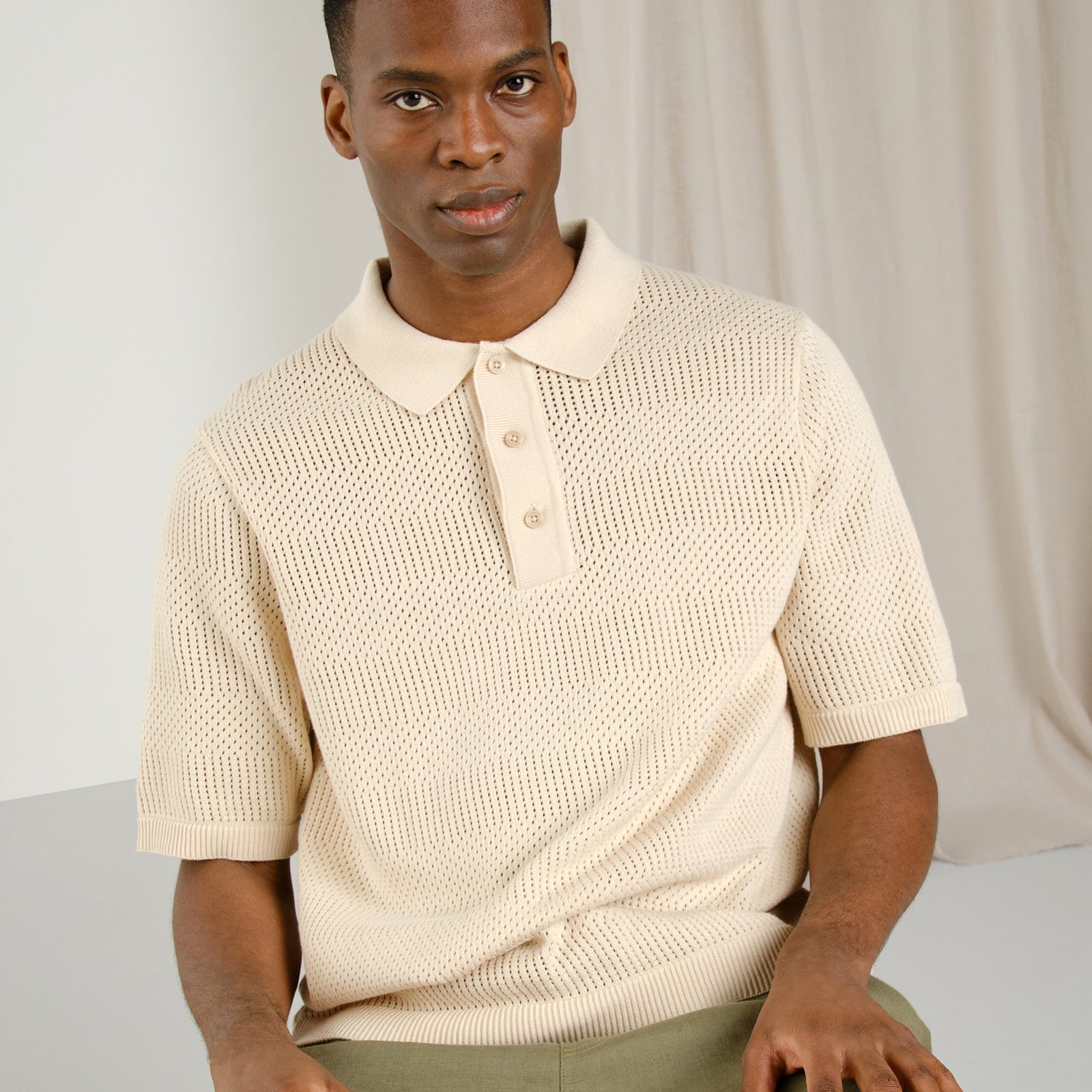 Knitted Polo Nogersund Vanilla White