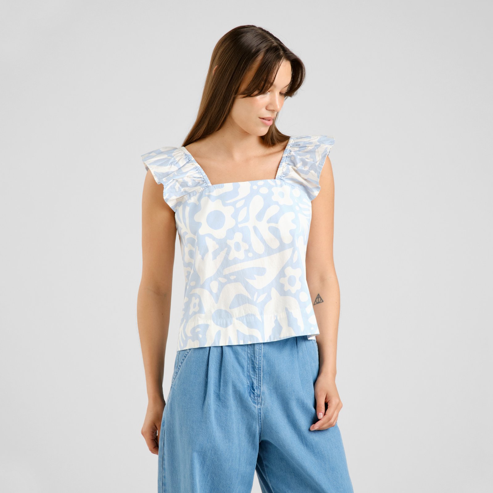 Top Furusund Poplin Wonky Beach Skyway Blue