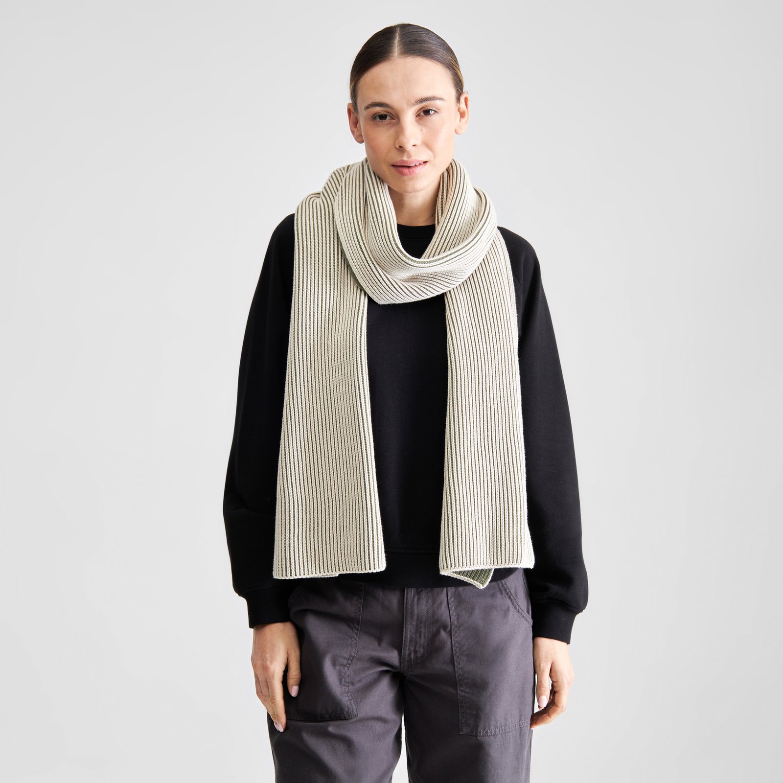 Scarf Norrfors Brioche Oat White/Leaf Green