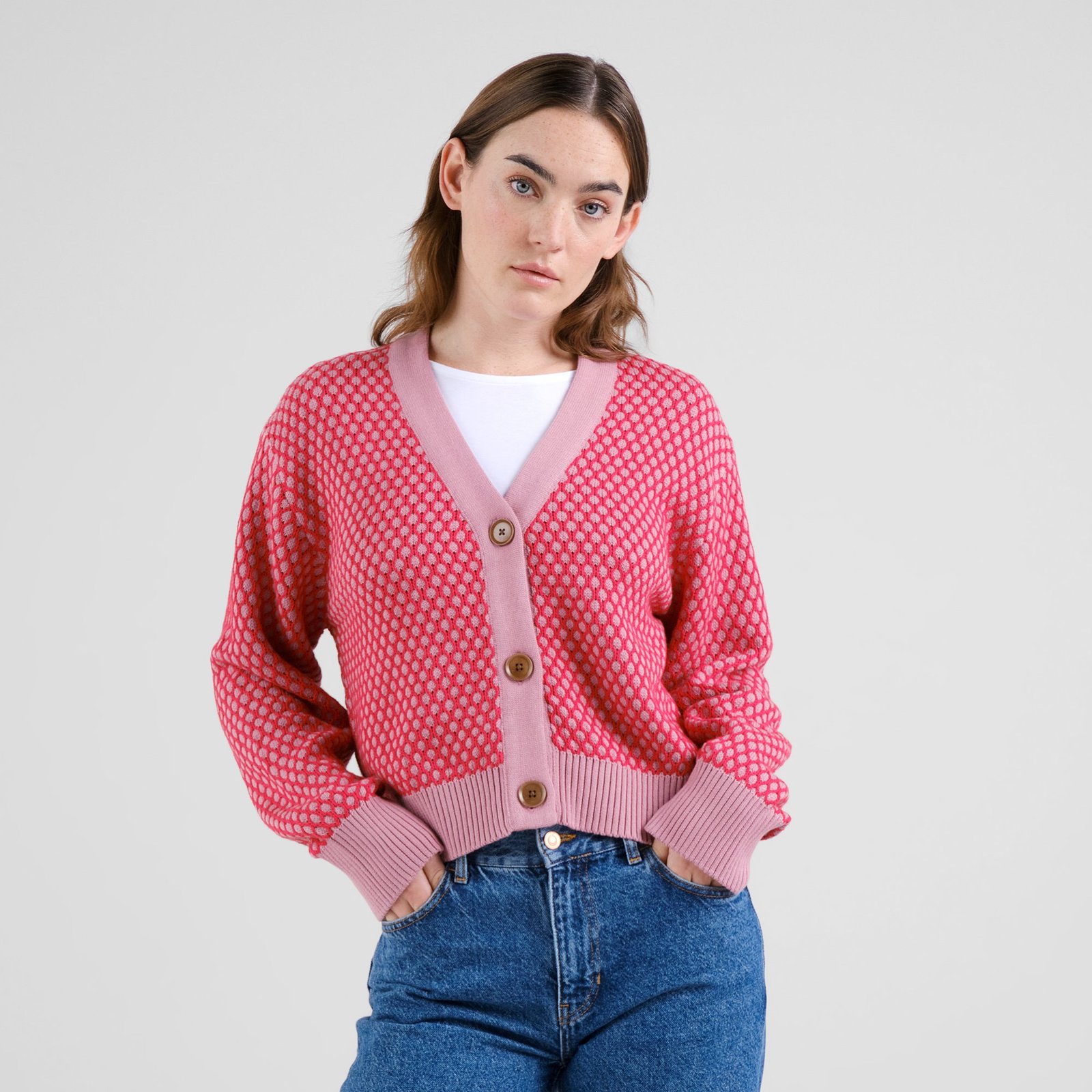 Cardigan Kanan Bubble Knit True Red/Lilas Pink